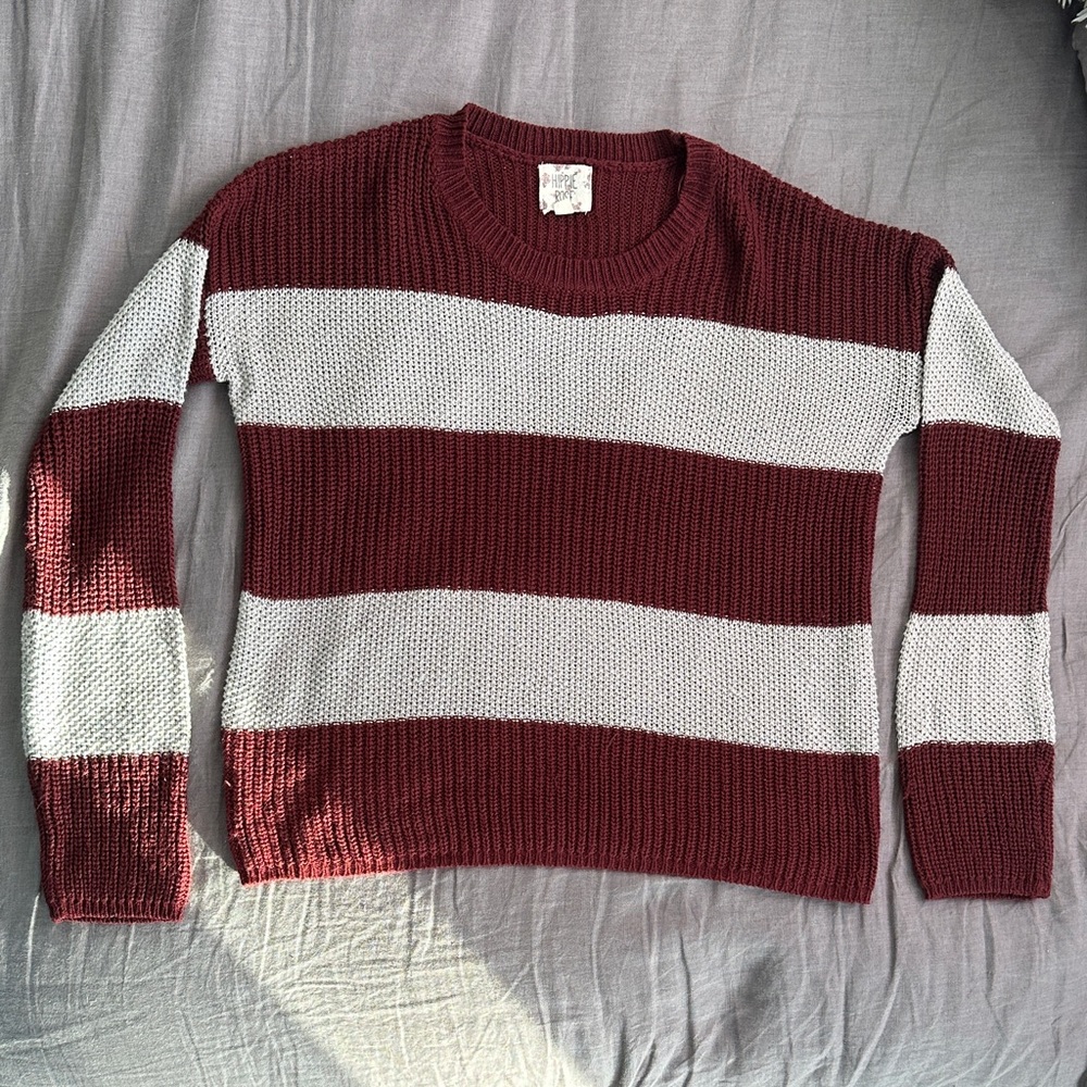 Knit Burgundy and White Striped Sweater
